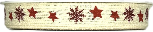 Vánoční stuha lněná STARS AND SNOWFLOKES bílá 15mm x 20m (5,50 Kč/m)