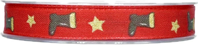 Stuha vánoční WINTER BOOTS RED červená 15mm x 20m (5,50Kč/m)