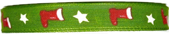 Stuha vánoční WINTER BOOTS GREEN zelená 15mm x 20m (5,50Kč/m)