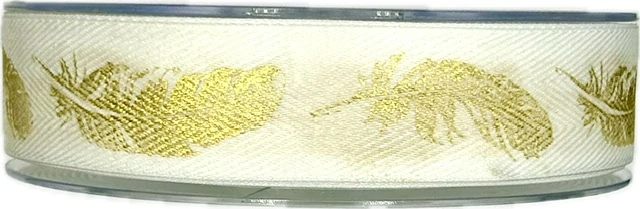 Vánoční stuha bavlněná FEATHER GOLD bílá 25mm x 20m (8,-Kč/m)