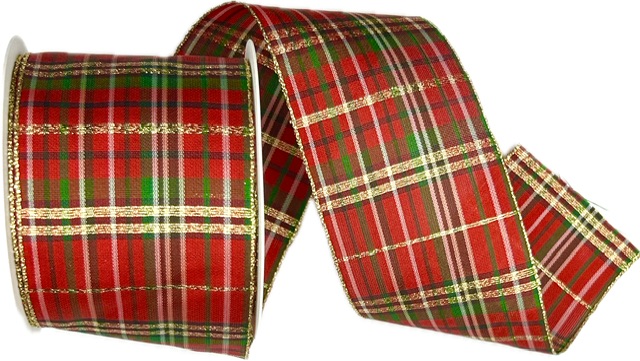 Stuha vánoční Festive Tartan Luxe – Red & Gold červená 60mm x 3m (15,-Kč/m)
