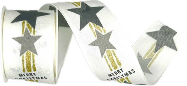 Stuha vánoční SHOOTING STAR RIBBON WHITE bílá 40mm x 2m (14,-Kč/m)