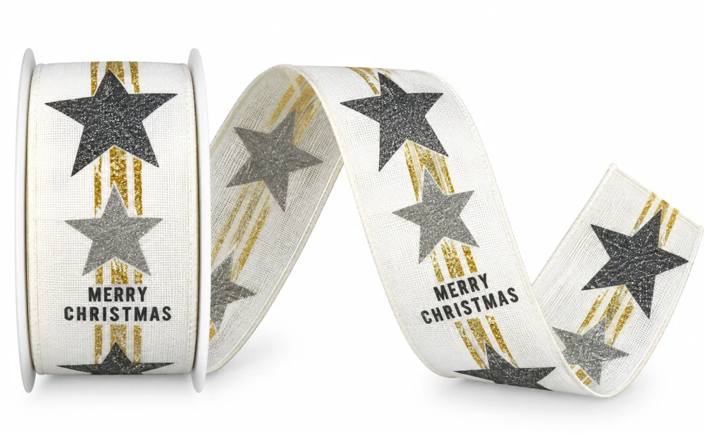 Stuha vánoční SHOOTING STAR RIBBON WHITE bílá 40mm x 2m (13,-Kč/m)
