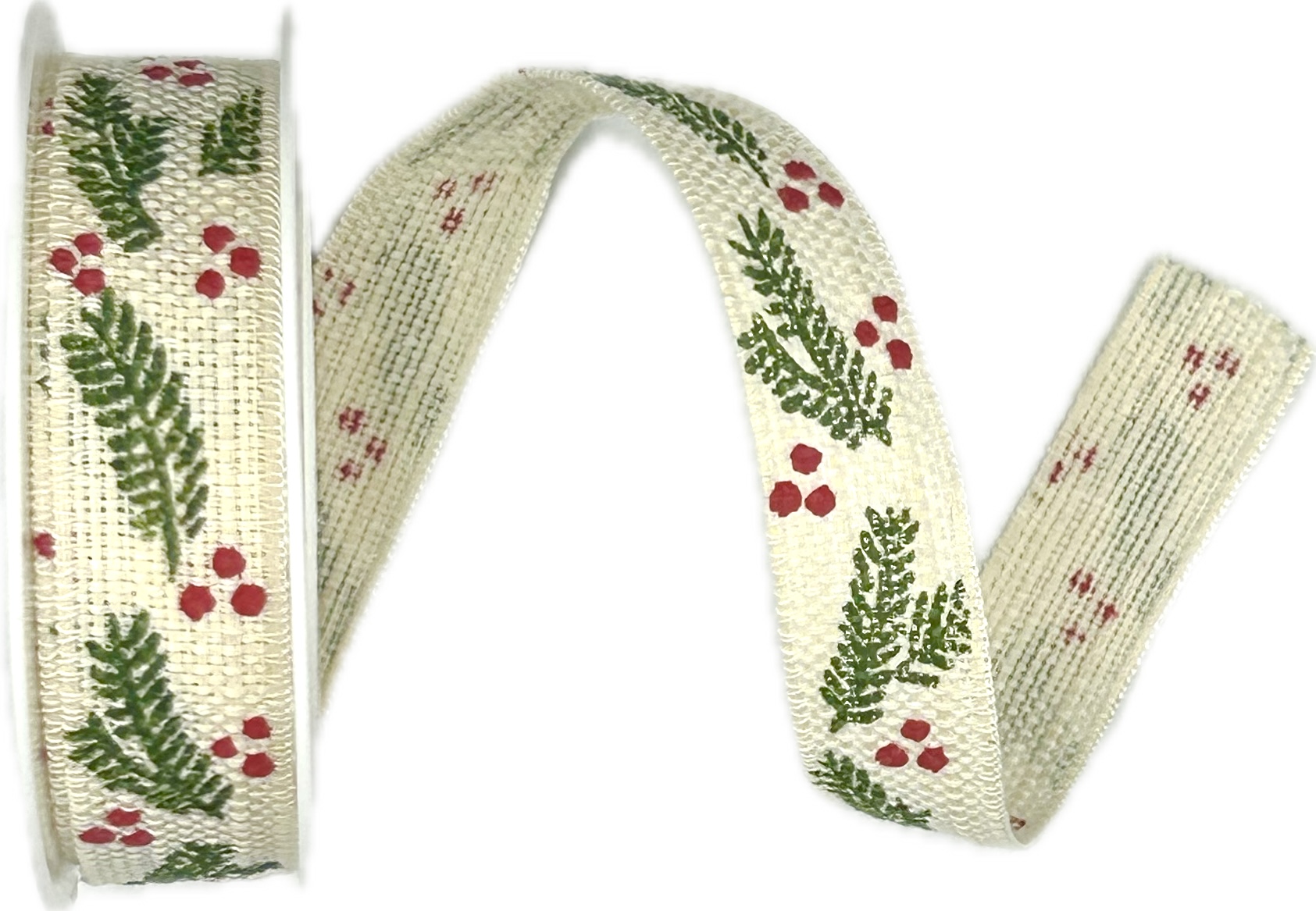 Stuha vánoční HOLLY CHARM CREME krémová 15mm x 4m (7,-Kč/m)