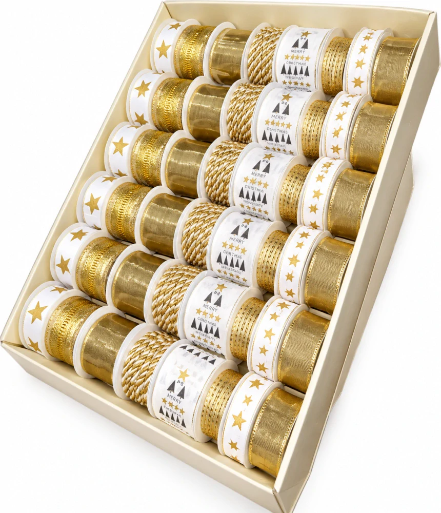 Golden Harmony – Luxusní vánoční set stuh a provázků 48ks, 123m (6,-Kč/m)