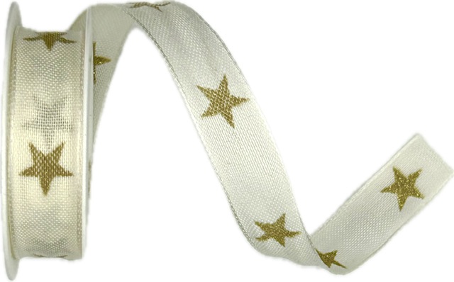 Stuha vánoční Twinkle Stars White krémová 15mm x 2m (10,-Kč/m)