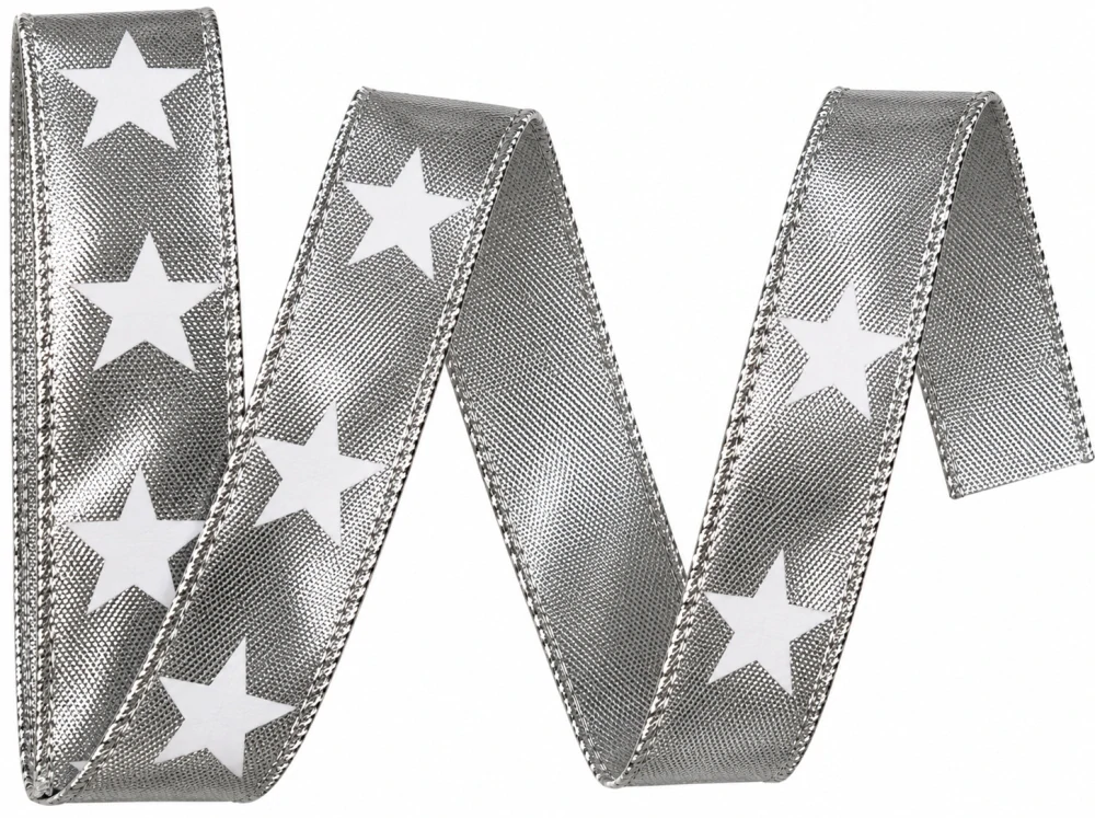 Stuha vánoční stříbrná WHITE STAR SILVER lurexová 25mm x 2m (9,- Kč/m)