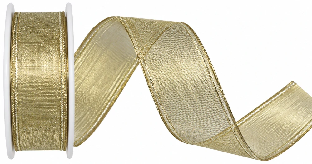 Stuha šampaňská lurexová PLATINUM CHAMPAGNE 25mm x 2m