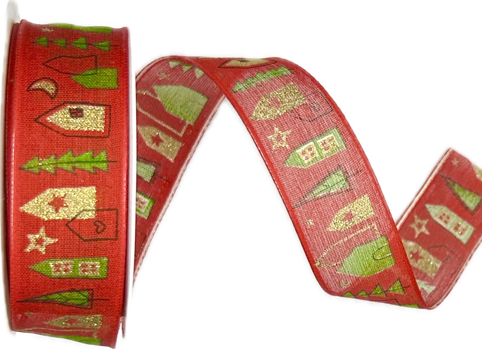 Stuha vánoční WINTER VILLAGE RED červená 25mm x 2m (13,-Kč/m)