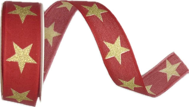 Stuha vánoční GOLDEN STARSHINE RUBY RED červená 25mm x 2m (12,-Kč/m)