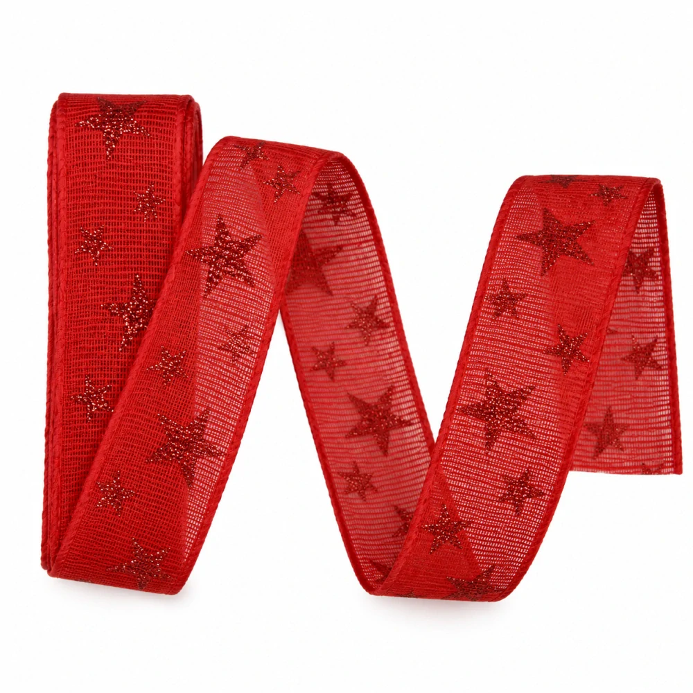 Stuha vánoční STAR LIGHT RED červená 25mm x 2,5m