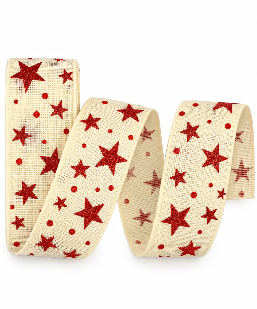 Stuha vánoční STAR MAGIC CREAM krémová 40mm x 2m