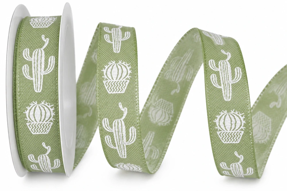 Bavlněná stuha CACTUS – pastelově zelená 15mm x 4m (4,- Kč/m)