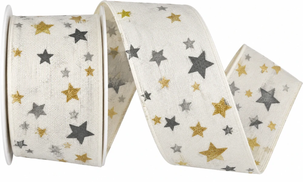 Stuha vánoční TWILIGHT STARS WHITE bílá 40mm x 2m (14,-Kč/m)