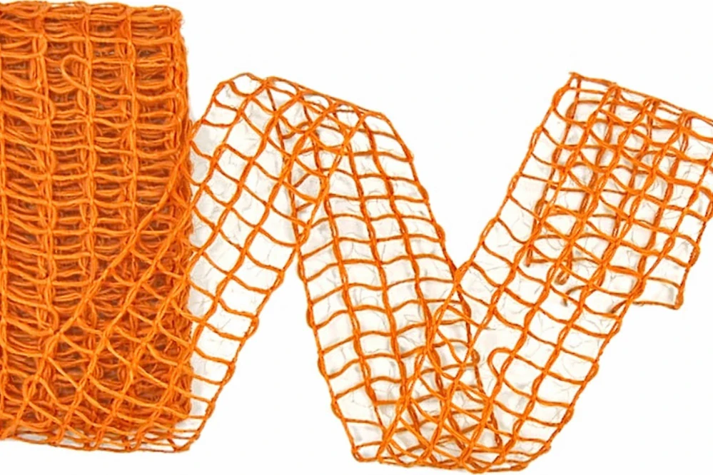 Síťovaná bavlněná stuha Nature Alma –Matte Orange oranžová 40mm x 2m (14,-Kč)
