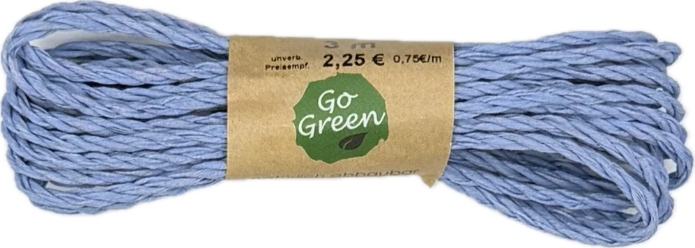 Dekorační provázek Go Green Cotton Cord – Dusty Blue světle modrý 3mm x 3m (6,-Kč/m)