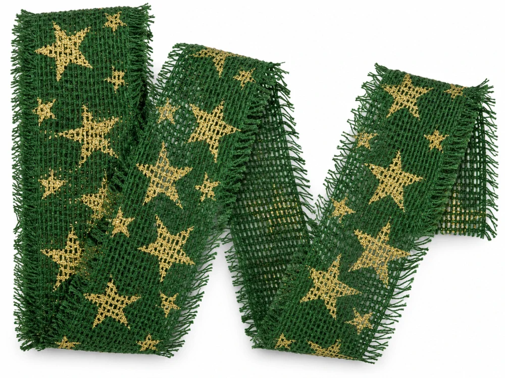 Stuha vánoční JUTA STARSHINE FOREST GREEN zelená 40mm x 2m (10,-Kč/m)