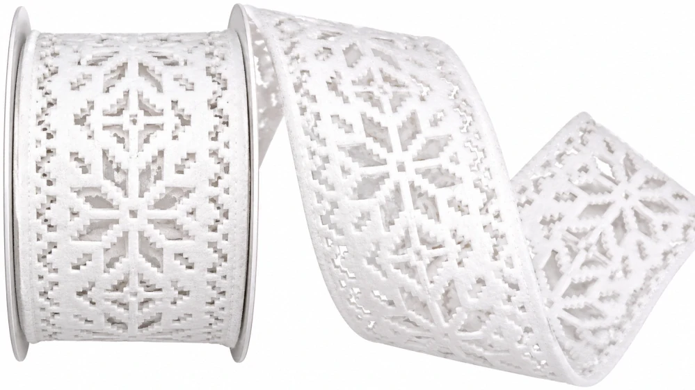 Vánoční stuha vysekávaná WHITE DECO filcová bílá 60mm x 3m