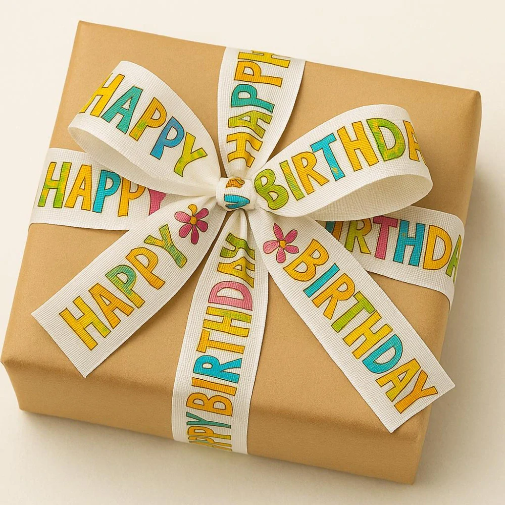 Stuha narozeninová HAPPY BIRTHDAY bílá 40mm x 2m (13,- Kč/m)