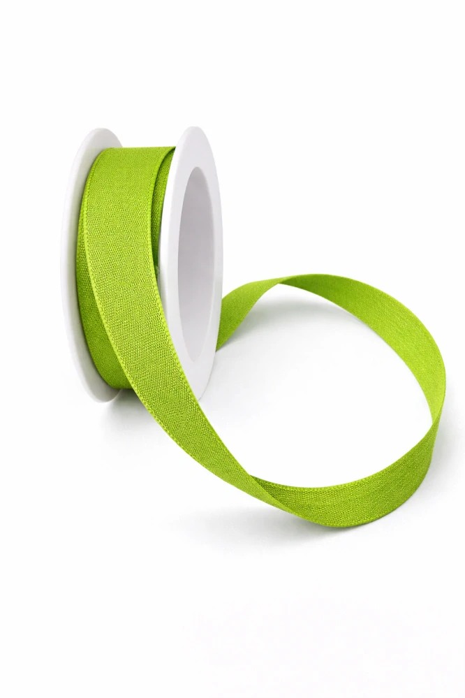 Stuha bavlněná CHANCE PEA GREEN hráškově zelená 15mm x 3,5m (4,30 Kč/m)