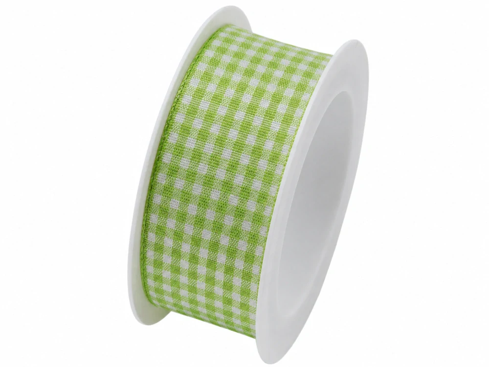 Stuha taftová VICHY KARO GREEN hráškově zelená 25mm x 2m