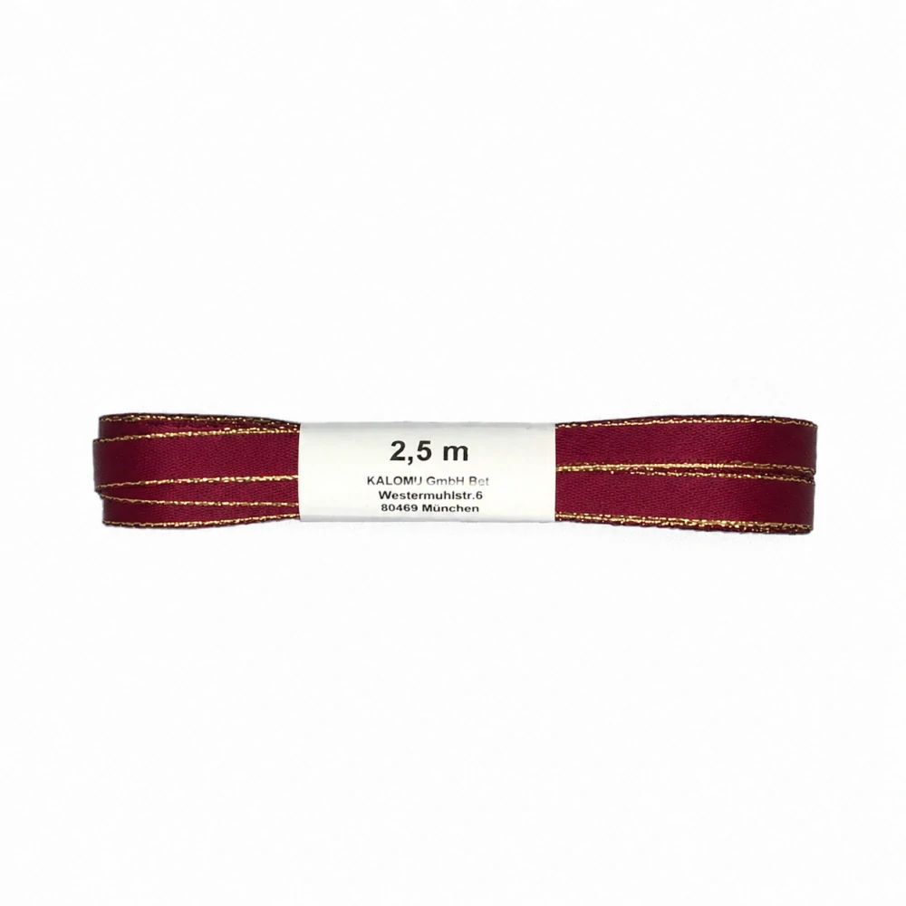 Stuha saténová se zlatým okrajem BASIC Bordeaux bordová 5mm x 2,5m
