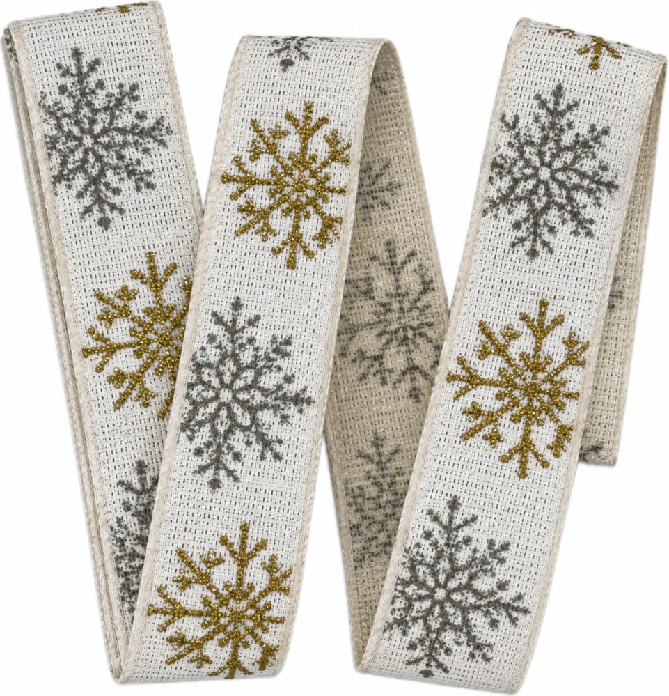Vánoční bavlněná stuha SNOW ELEGANCE WHITE – bílá 25mm x 2,5m