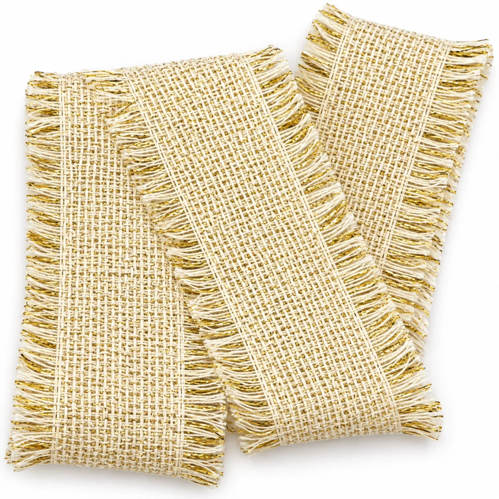 Rustic Glow Cream – krémová bavlněná stuha se zlatým lurexem 50mm x 2m