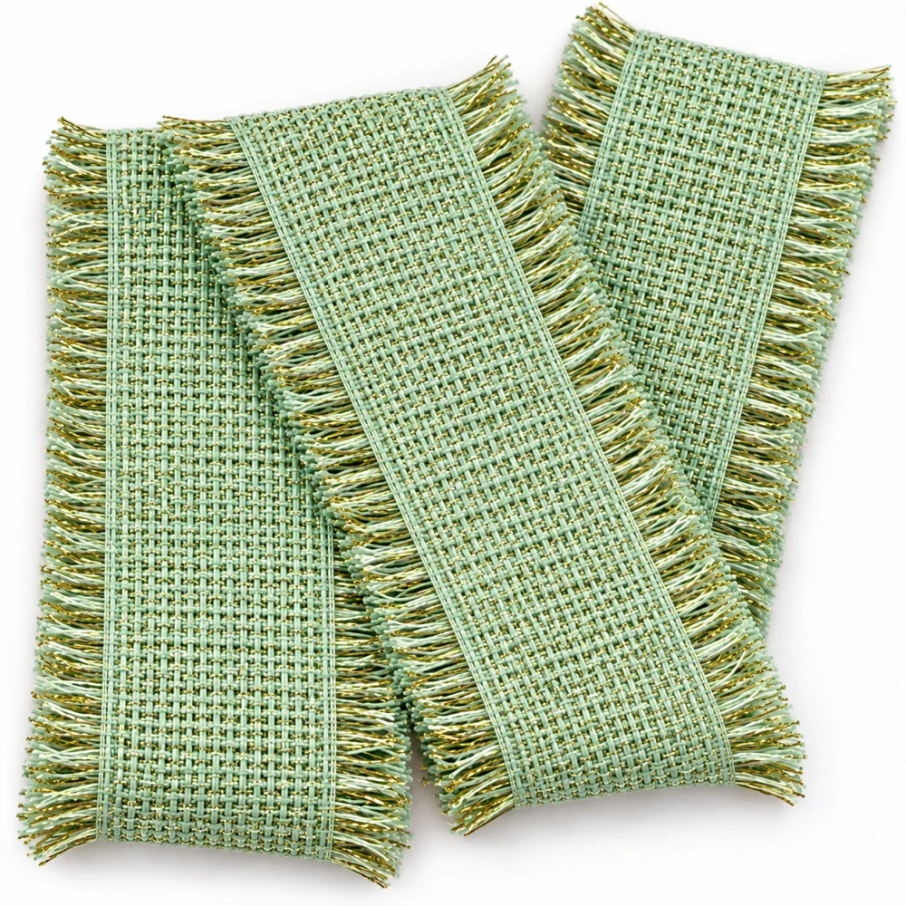 Rustic Glow Mint – mátová bavlněná stuha se zlatým lurexem 50mm x 2m