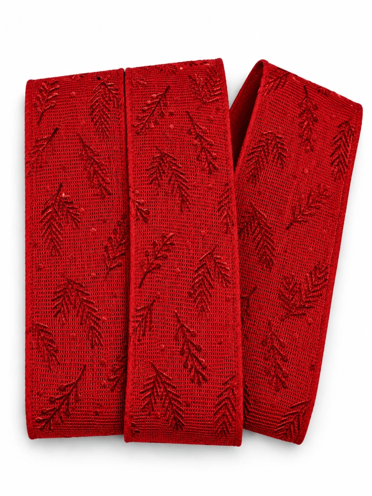Vánoční větvičky Red – bavlněná stuha červená s červeným potiskem 40mm x 2m