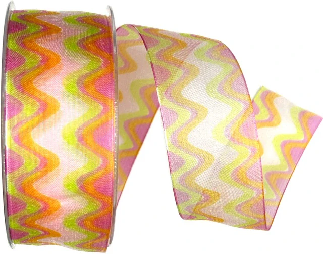 Taftová stuha RAINBOW WAVES Pink 40mm x 20m