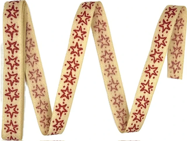 Sada 10x Vánoční stuha skládaná RED STAR NATUR potisk hvězdy červené 15mm x 2m (4,- Kč/m) (8,-Kč/ks)