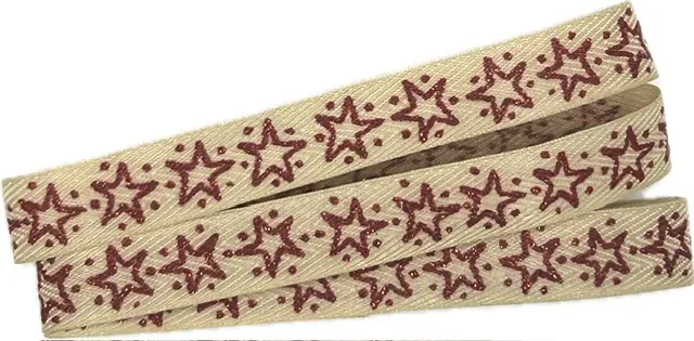 Vánoční stuha RED STAR NATUR potisk hvězdy červené 15mm x 2m (5,- Kč/m)
