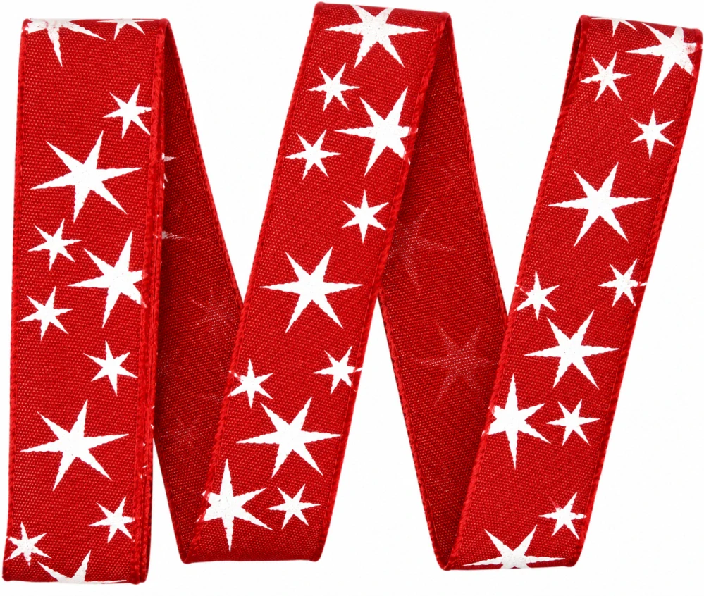Vánoční stuha červená STARLIGHT RED saténová, skládaná 25mm x 2m (9,- Kč/m)
