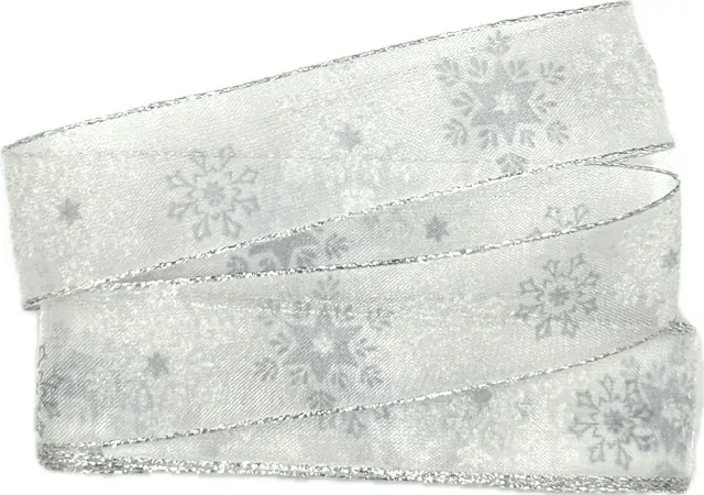 Vánoční stuha organzová ORGANDY SNOWFLAKES bílá 25mm x 2m (8,50 Kč/m)