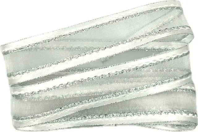 Vánoční stuha organzová MONDAN SILVER GRACE 25mm x 2m (9,- Kč/m)