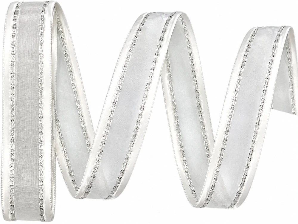 Vánoční stuha organzová MONDAN SILVER GRACE 25mm x 2m (9,- Kč/m)