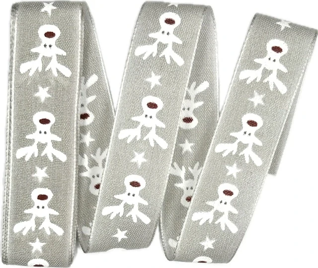 Sada 10x Vánoční stuha skládaná HAPPY REINDEER pastelově šedá 25mm x 2m (7,- Kč/m) (14,-Kč/ks)