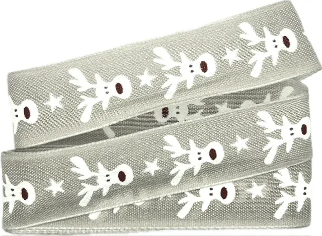 Vánoční stuha bavlněná HAPPY REINDEER pastelově šedá 25mm x 2m (8,50 Kč/m)