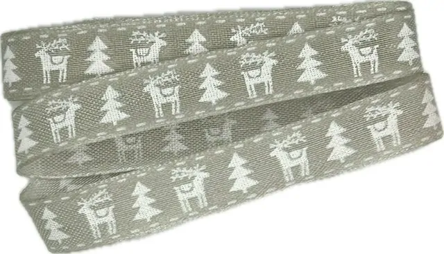 Vánoční stuha skládaná REINDEER pastelově šedá 15mm x 2m (5,- Kč/m)
