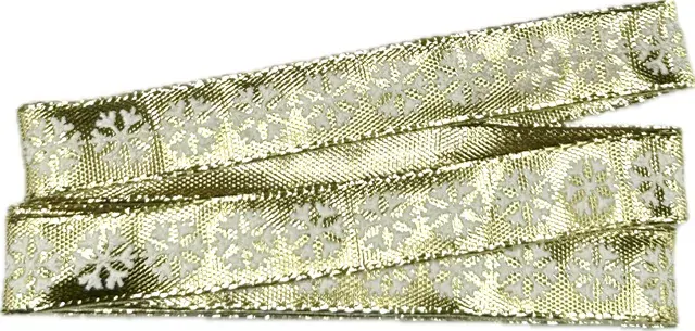Vánoční stuha zlatá WHITE SNOWFLAKES GOLD lesklá 15mm x 2m (5,- Kč/m)
