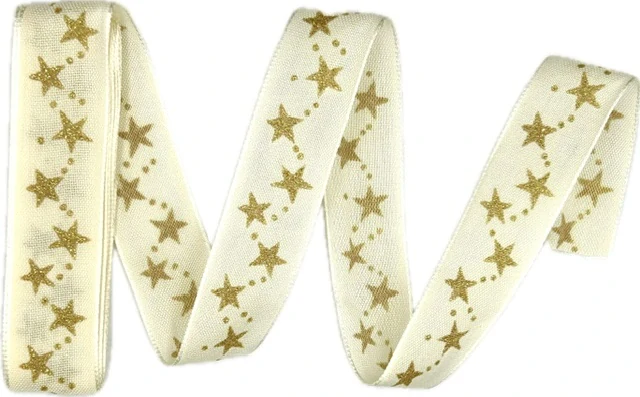 Sada 10x Vánoční stuha STAR CHAIN krémová 25mm x 2m (7,- Kč/m) (14,-Kč/ks)
