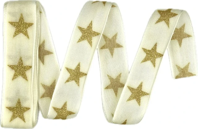 Sada 10x Vánoční stuha skládaná REINDEERGOLD STAR krémová 25mm x 2m (7,-Kč/m) (14,-Kč/ks)