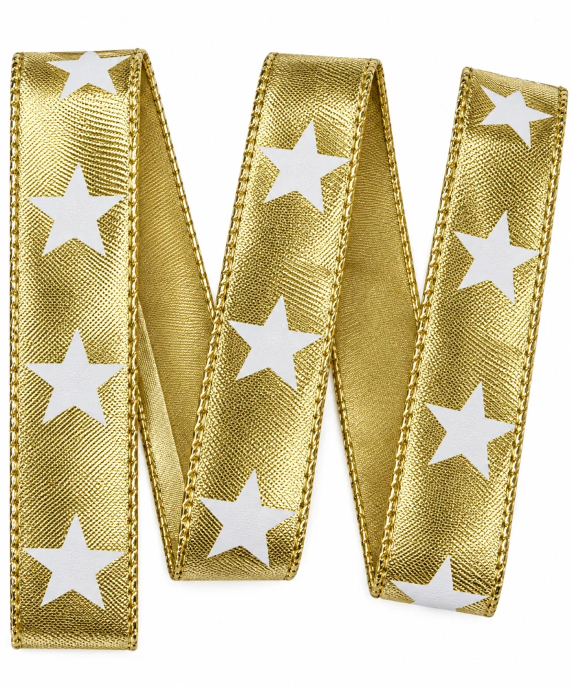 Vánoční stuha zlatá WHITE STAR GOLD lurexová 25mm x 2m (8,50 Kč/m)