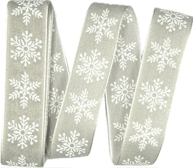 Sada 10x Vánoční stuha skládaná SNĚHOVÁ VLOČKA pastelově šedá 25mm x 2m (7,- Kč/m) (14,- Kč/ks)