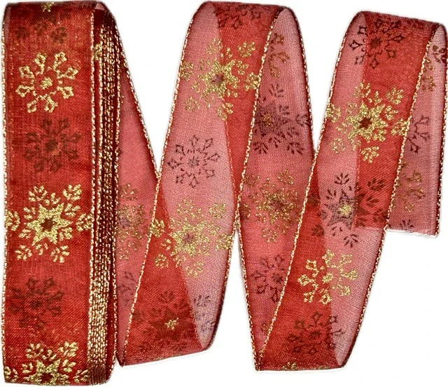 Vánoční stuha organzová GOLD SNOWFLAKES 25mm x 2m (8,50 Kč/m)