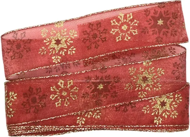 Vánoční stuha organzová GOLD SNOWFLAKES 25mm x 2m (8,50 Kč/m)