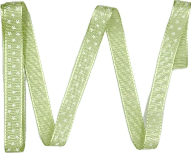 Vánoční stuha saténová zelená Mini-Stars 10mm x2m (5,-Kč/m)