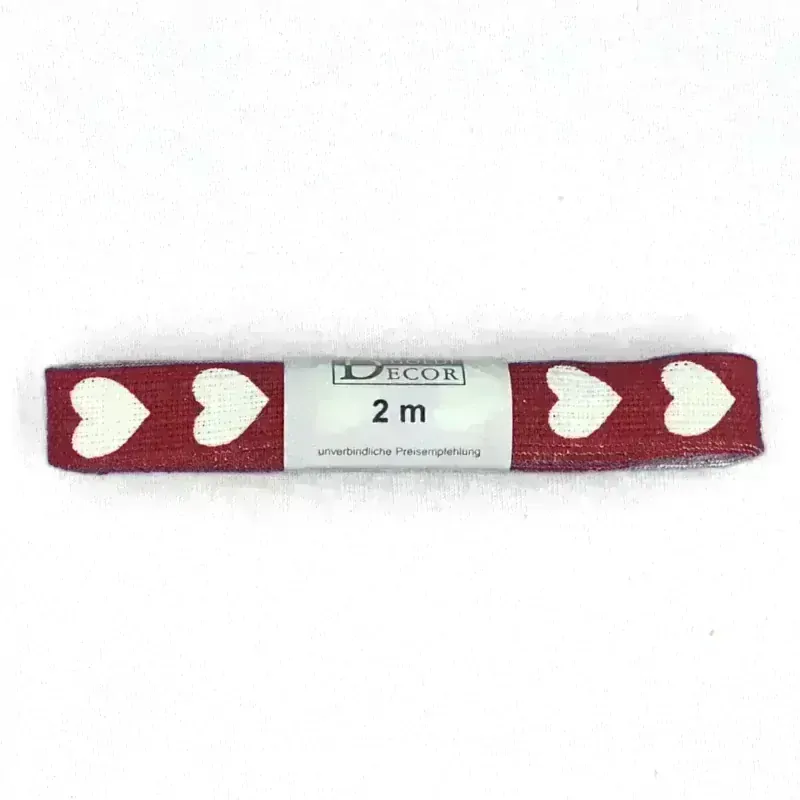 Stuha bavlněná Love Hearts Red červená 15mm x 2m (7,-Kč/m)