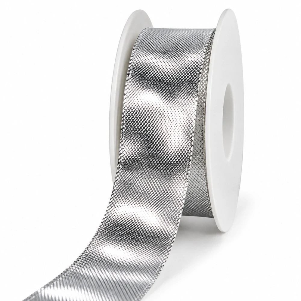 Stuha lurexová CELEBRATION SILVER stříbrná lesklá 25mm x 2m (12,- Kč/m)
